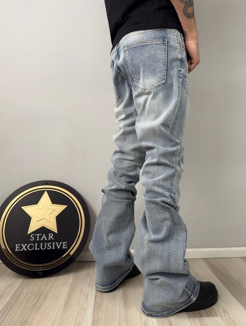 Jeans Fashion Nova Flare Celeste Deslavado