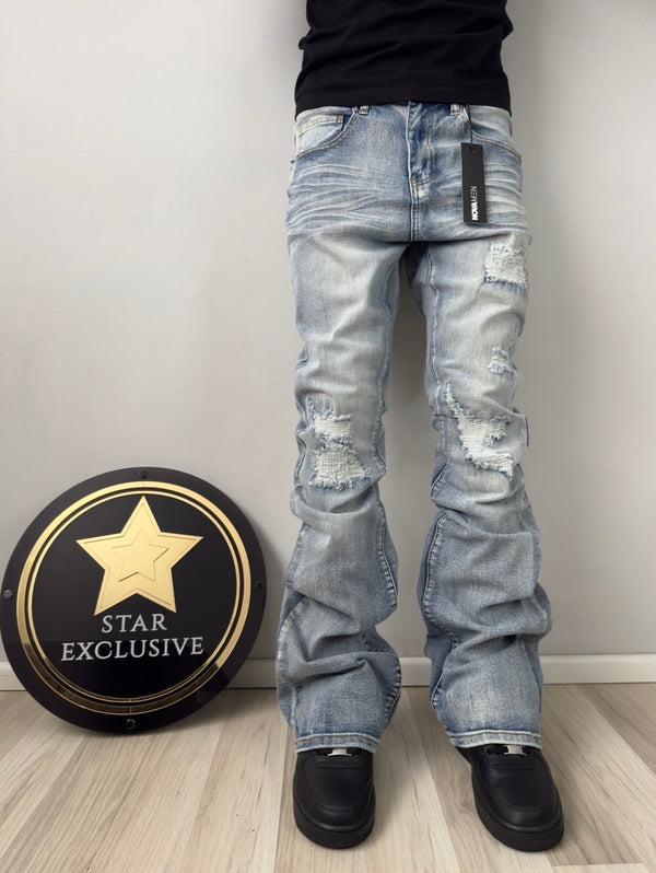 Jeans Fashion Nova Flare Celeste Deslavado